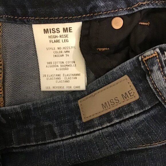 Miss Me 29 (7/8) High Rise Flare Women’s Jeans Frayed Fringe Hems Stretch - Picture 12 of 14
